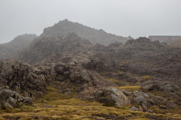 foggy rainy day at Tongariro volcano, New Zealand