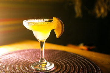 Margarita cocktail on the table in the restaurant. Alcoholic drinks.