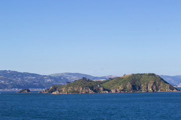 Naklejka na ściany i meble view from Interislander ferry connecting North and South island of New Zealand