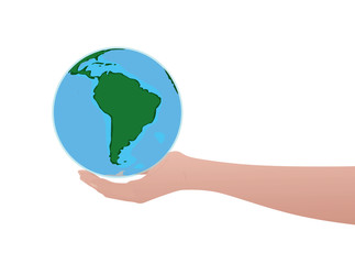 Hand hold world globe. vector