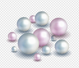 Pack nature ,sea pearl background with small and big white pearls . Vector illustration