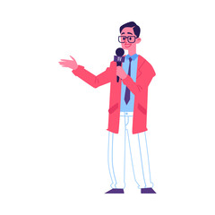 Media broadcasting crew reporter or show man flat vector illustration isolated.