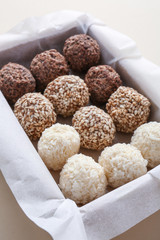 Tasty sweet truffles in box