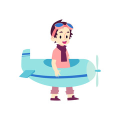 Little boy in plane pilot costume isolated on white background