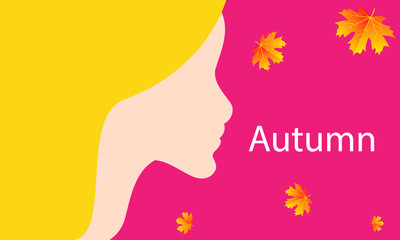 Banner girl with autumn hair, vector art illustration.