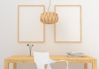 Two empty photo frame for mockup in modern living room, 3D render, 3D illustration