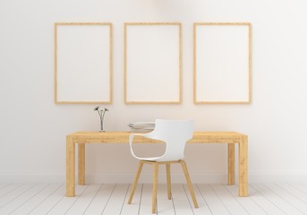 Fototapeta na wymiar Three empty photo frame for mockup in modern living room, 3D render, 3D illustration