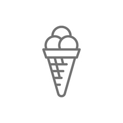 Ice cream balls in waffle cone line icon.