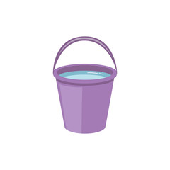 Plastic purple bucket full of water - flat cartoon vector illustration