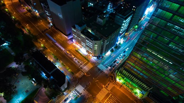 東京夜景　タイムラプス　4K 大都会　ビジネス街の交差点