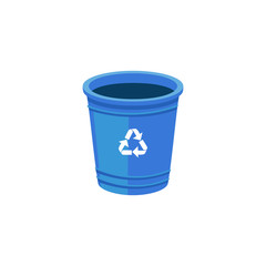 Garbage bucket or trash can with recycling icon flat vector illustration isolated.