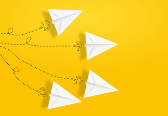 paper planes or rockets , Business competition, start-up, boost or success concept
