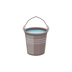 A metal aluminum or steel bucket with water for washing a home or gardening. © sabelskaya
