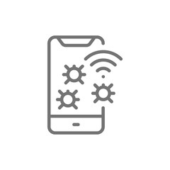 Vector phone virus, mobile spam line icon.