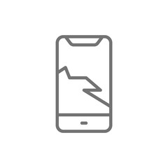 Cracked smartphone screen line icon. Isolated on white background