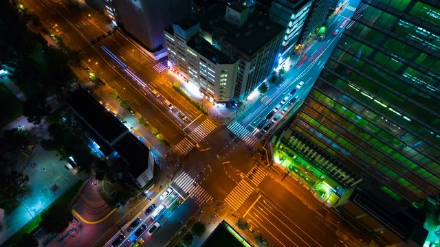 東京夜景　タイムラプス　4K 大都会　ビジネス街の交差点