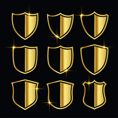 nice golden security symbols or shield icons set