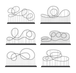 Roller coaster of amusement park silhouette set of vector illustrations isolated.
