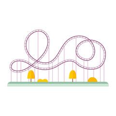 Rollercoaster or entertainment park attraction flat vector illustration isolated.