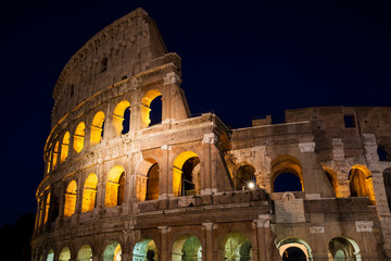 The famous Colosseum at night in Rome