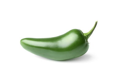 Ripe green hot chili pepper on white background