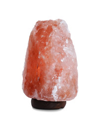 Pink Himalayan salt lamp on white background