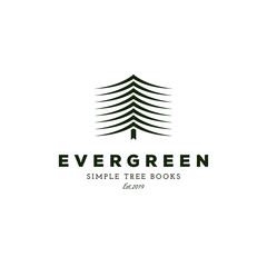 simple Book Logo:  Evergreen, Pines, Spruce, Cedar trees design