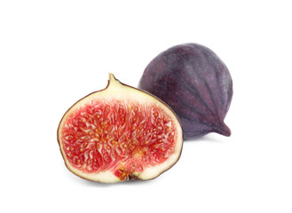 Tasty fresh fig fruits on white background