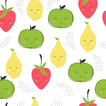 Cute seamless pattern with fruits. Baby textile design. Vector illustration.