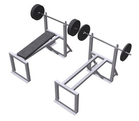 Barbell with weights. Gym equipment. Bodybuilding powerlifting fitness concept. 3d render illustration isolated on white background.
