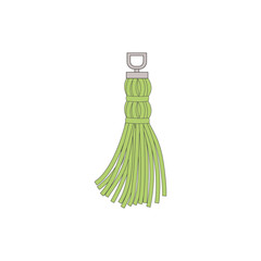 Green hand drawn tassel with suspension cord and flowing thread skirt