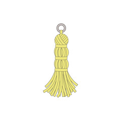 Yellow fabric tassel element made from thread vector illustration isolated.