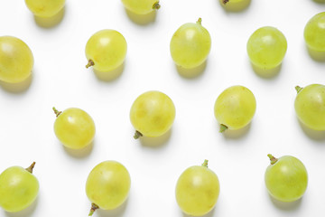 Fresh ripe juicy grapes on white background, top view