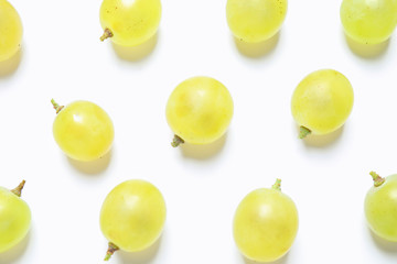 Fresh ripe juicy grapes on white background, top view