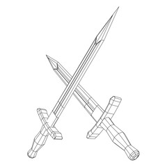 Blade tactical combat hunting survival bowie knife. Model wireframe low poly mesh vector illustration