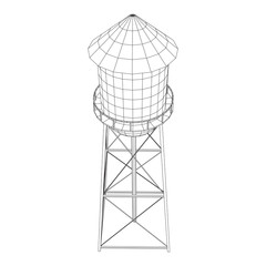 Water tower. Industrial construction with water tank. Wireframe low poly mesh vector illustration.