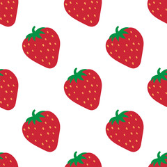 Strawberry seamless pattern. Hand drawn fresh berry. Doodle wallpaper. Vector sketch background. Red and white print for kitchen curtain or tablecloth