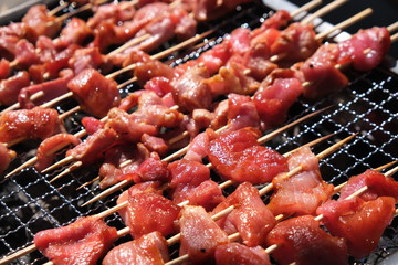 barbecue sticks on a hibachi grill