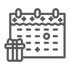 Christmas calendar line icon, date and new year, present and calendar sign, vector graphics, a linear pattern on a white background.