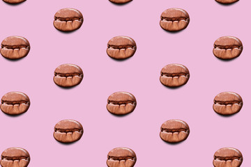 close up roasted coffee bean ,Pattern on pink background