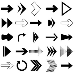 Set of arrows placed isolated on a white background, vector.