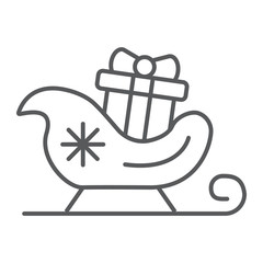 Santa claus sled thin line icon, christmas and holiday, christmas sleigh sign, vector graphics, a linear pattern on a white background.