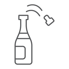 Champagne bottle thin line icon, party and drink, alcohol sign, vector graphics, a linear pattern on a white background.