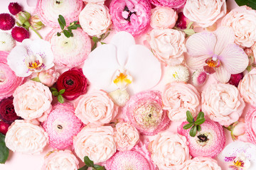 Flowers flat lay composition