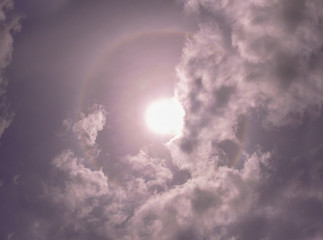 Sun halo in cloudy sky at midday