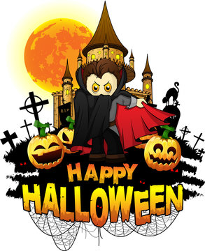 Halloween Design template with draculla. Vector illustration.