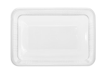 Plastic food box disposable top view (with clipping path) isolated on white background