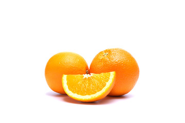 Orange juice putting on white background in food and fruit concept.