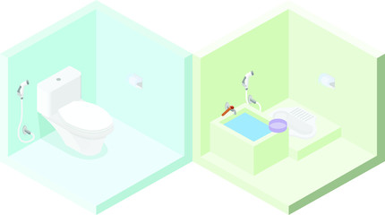 toilet isometric vector, 2 in 1, thailand toilet or other 2 style