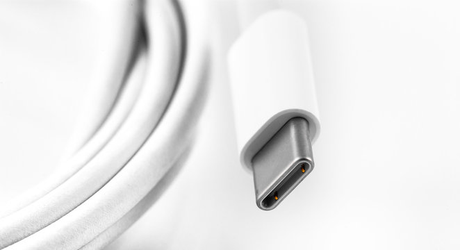 white USB Type-C charger cable on white background